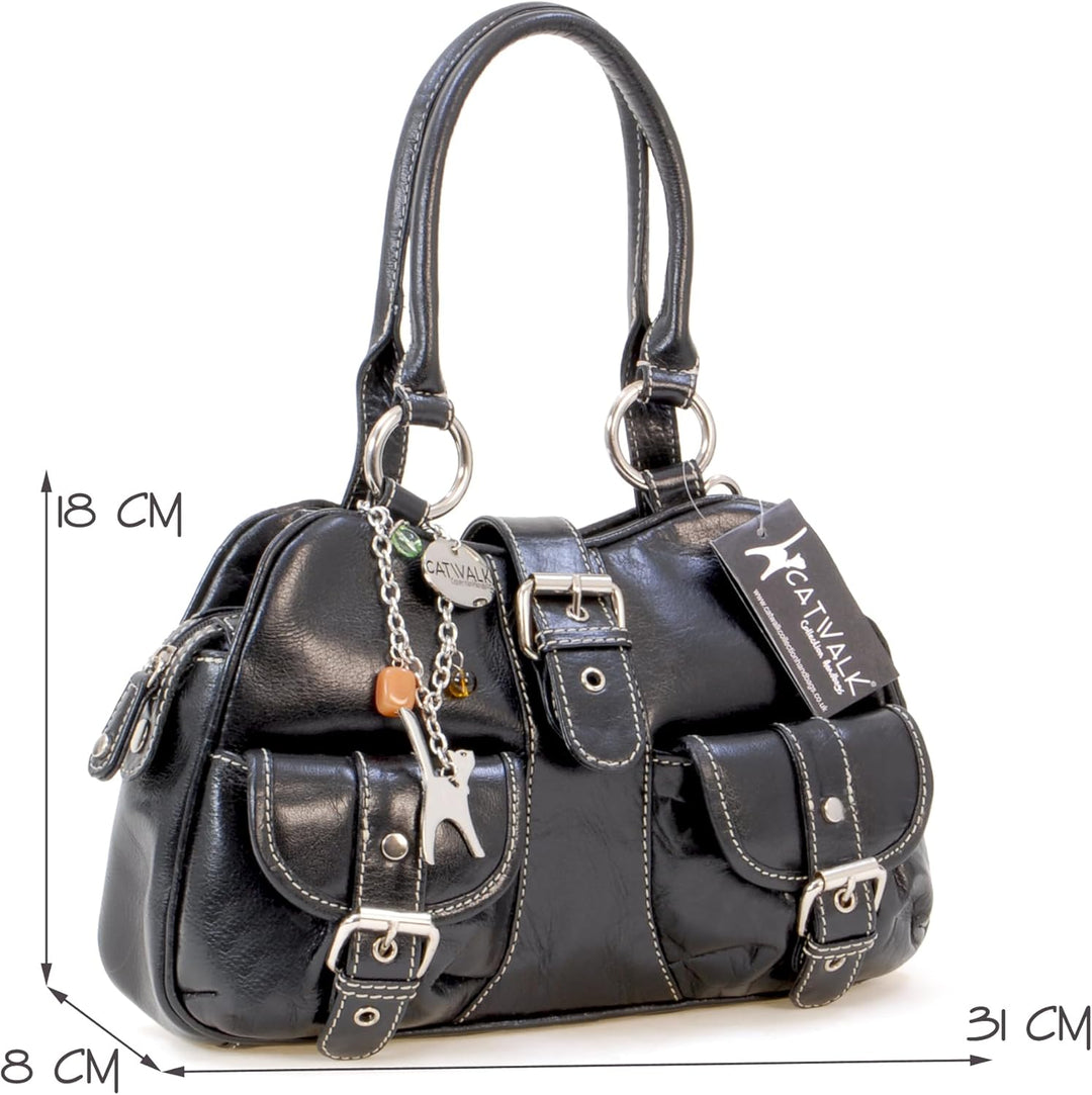 Catwalk Collection Handbags - Damen Leder Henkeltasche - Umhängetasche/Handtasche Mittelgross - Vers