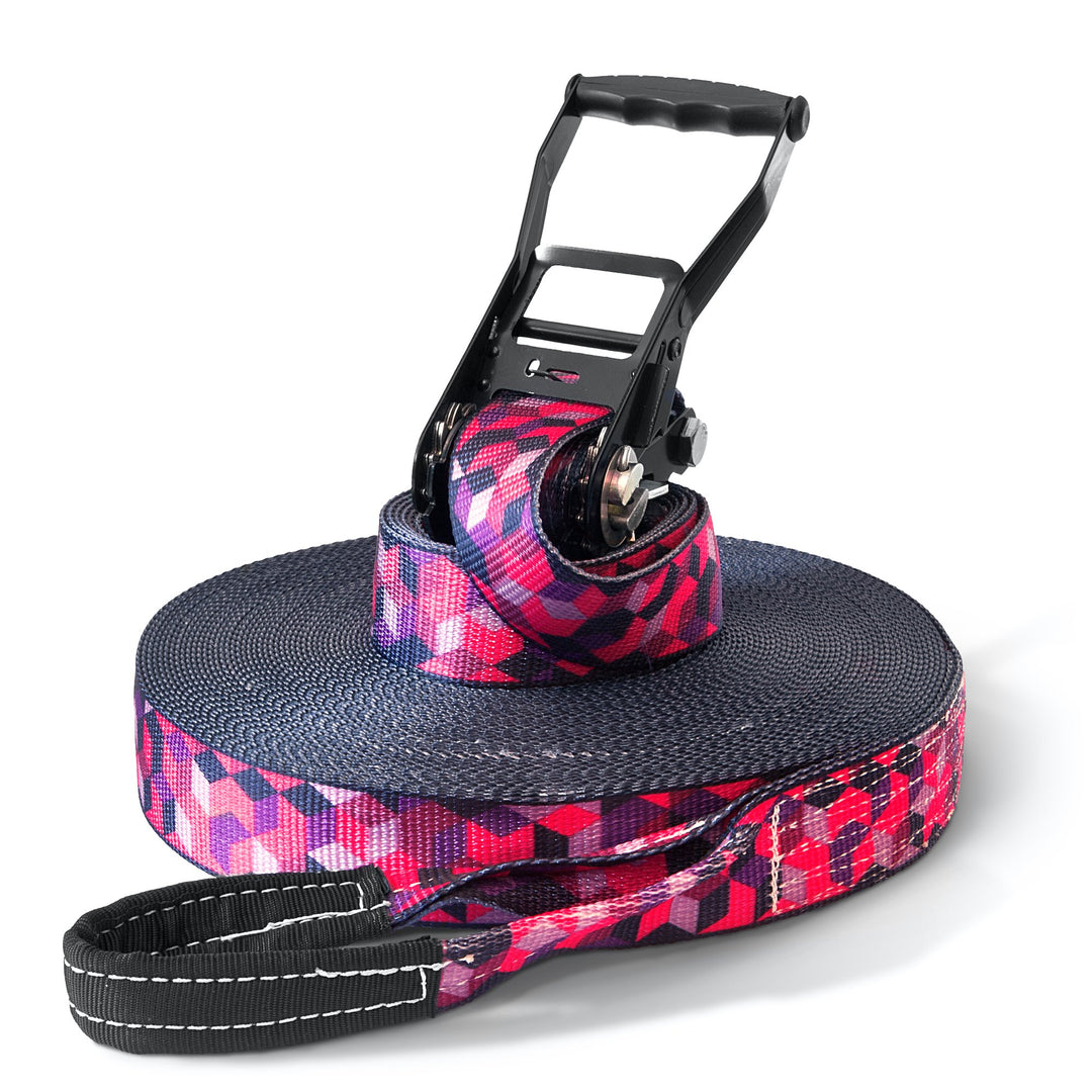 Slackline Set, Cubes, 35 Meter Länge, Komplettset für Kinder, Anfänger, Fortgeschrittene und Profis,