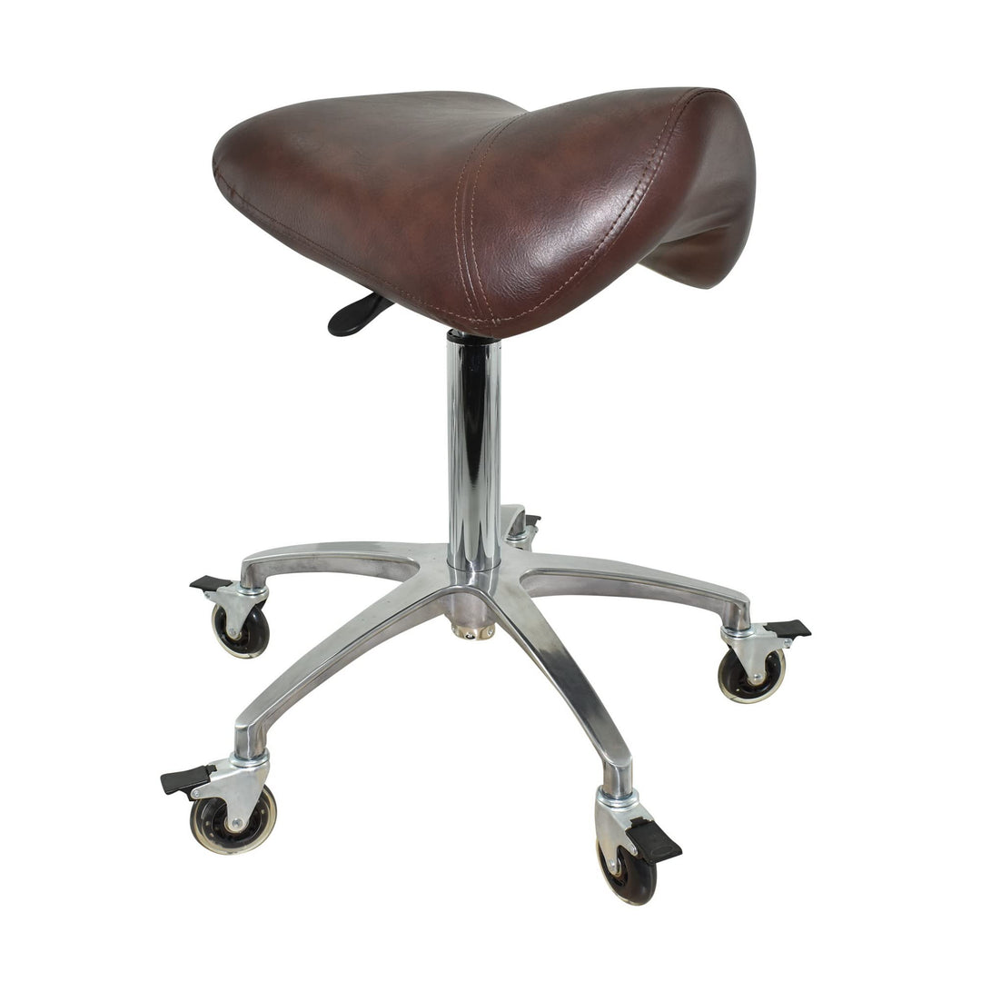 Premium Sattelhocker braun mit Bremse, Sattelstuhl für Rückenentlastung, Rollhocker höhenverstellbar