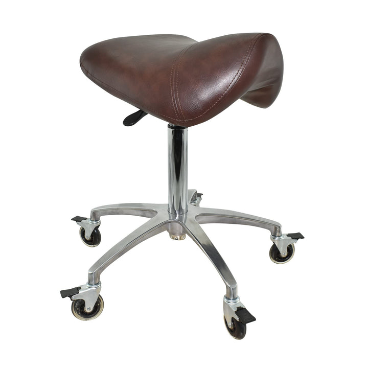 Premium Sattelhocker braun mit Bremse, Sattelstuhl für Rückenentlastung, Rollhocker höhenverstellbar