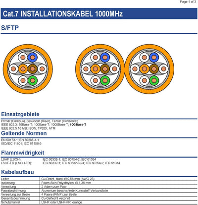 BIGtec 100m CAT.7 Verlegekabel Netzwerkkabel Duplex LAN Kabel Installationskabel Verkabelung Datenka