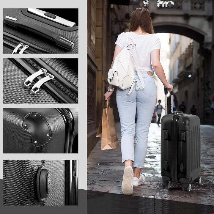 LEADZM Koffer Set 3 Teilig, Reisekoffer Set, Kofferset mit 4 Rollen und Zahlenschloss, Handgepäck Ko