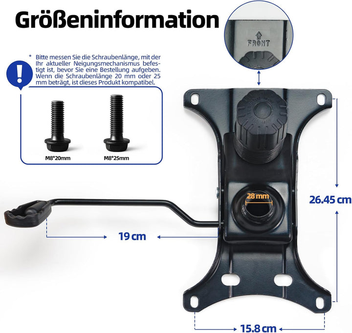 Sytopia Metall Sitzmechanik für Bürostuhl, 227kg Bodenplatte mit 6" x10,2 Löchern, Wippfunktion & Hö