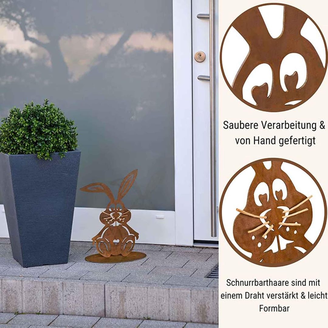 Rostikal Osterhase Gartendeko Rost 22 x 15,5 cm – Frühling Dekoration für Garten & Wohnzimmer, Vinta