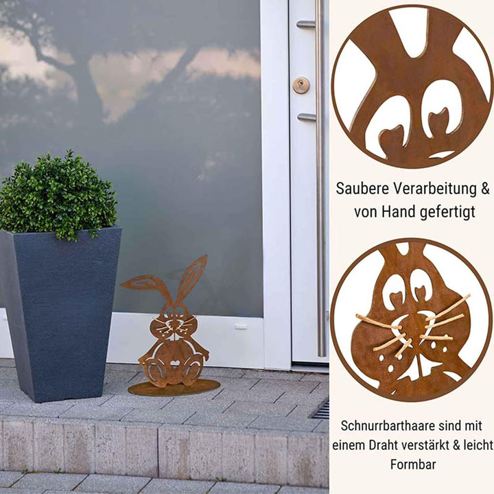 Rostikal Osterhase Gartendeko Rost 22 x 15,5 cm – Frühling Dekoration für Garten & Wohnzimmer, Vinta