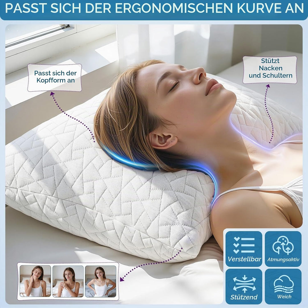A-Pce Memory Foam Kissen 2er Set für alle Schläfer, Höhenverstellbares Seitenschläferkissen mit Abne
