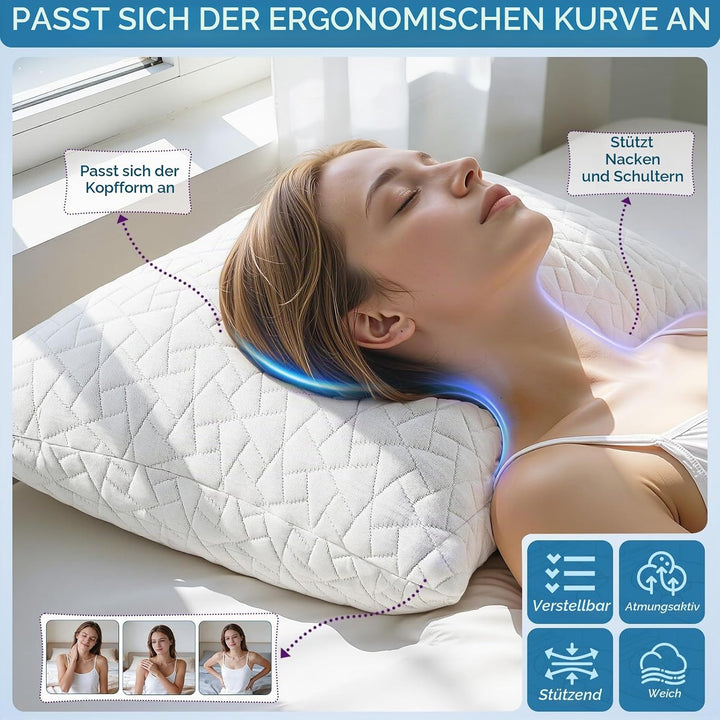 A-Pce Memory Foam Kissen 2er Set für alle Schläfer, Höhenverstellbares Seitenschläferkissen mit Abne