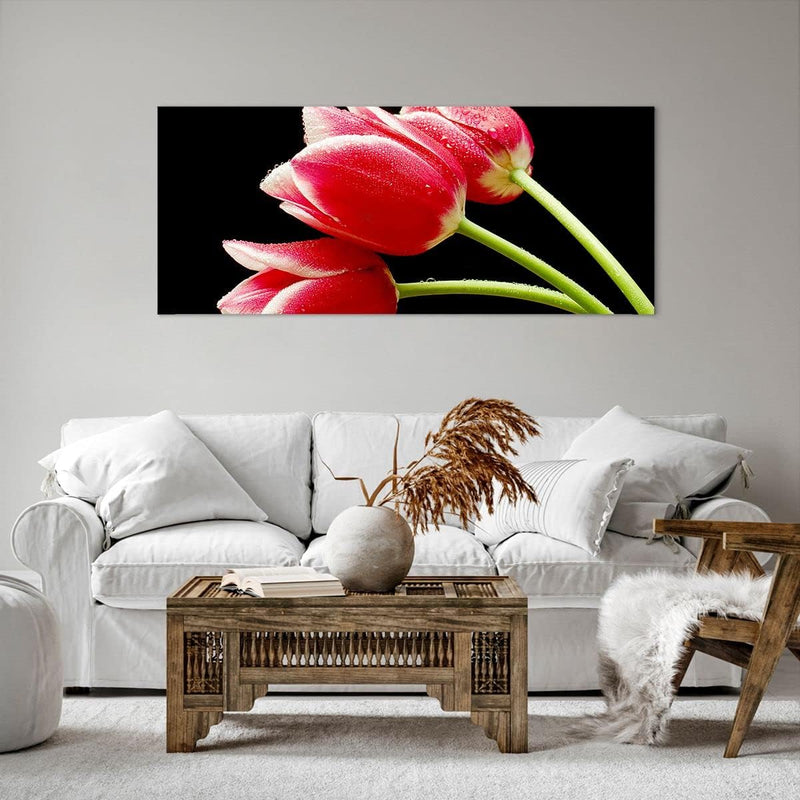 Wandbilder Dekoration Wohnzimmer Tulpe garten blume blumenstrauss Panorama Bilder auf Leinwand 120x5