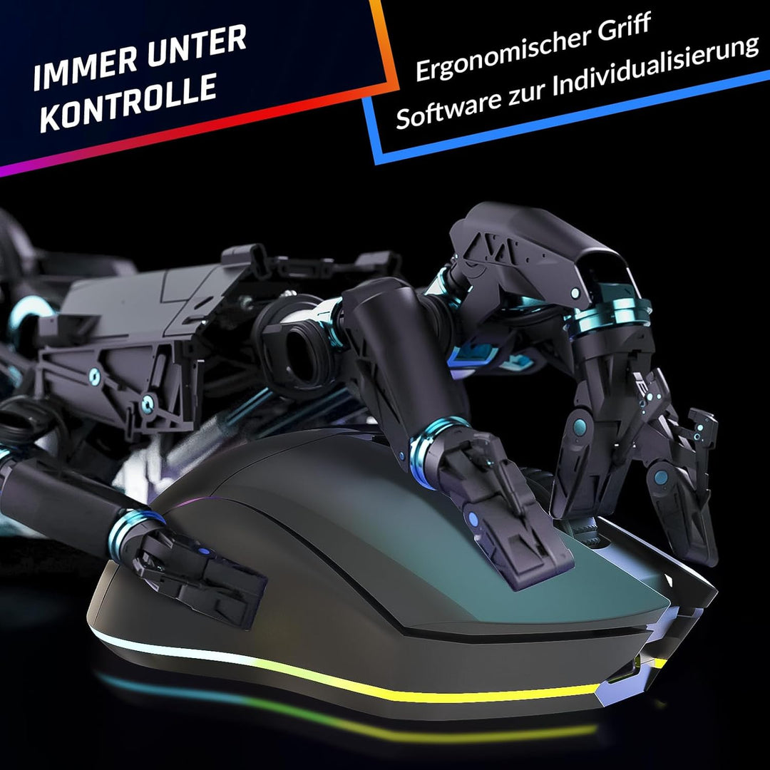 KLIM Blaze Pro Wiederaufladbare kabellose Maus - Neu mit LCD-Display - Gaming Maus mit RGB und Lades