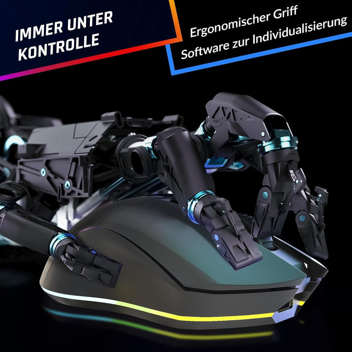 KLIM Blaze Pro Wiederaufladbare kabellose Maus - Neu mit LCD-Display - Gaming Maus mit RGB und Lades