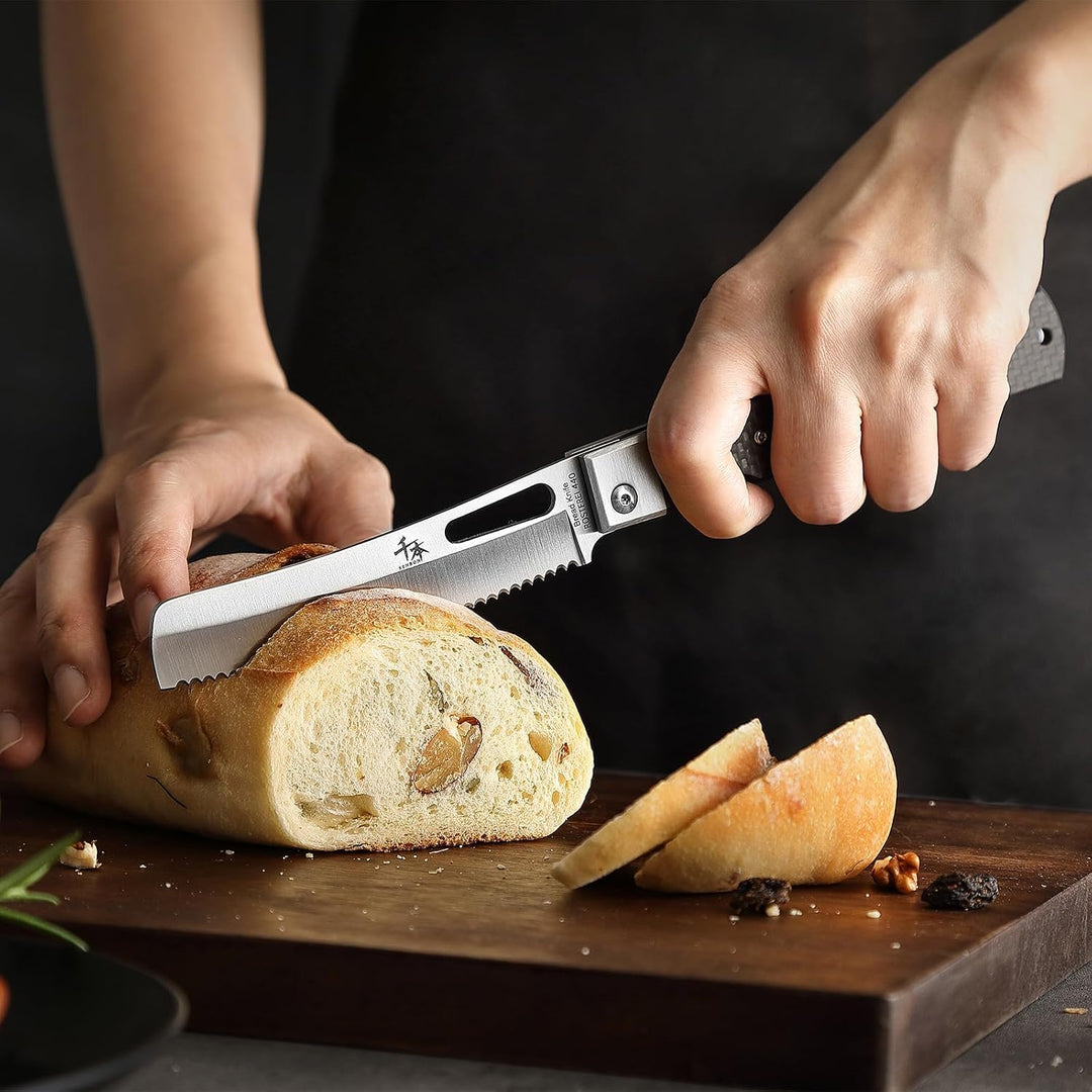 SENBON 440A Camping Brot Messer Edelstahl Sharp japanisches stil Falten Tragbare Reise Gebäck Kohlef