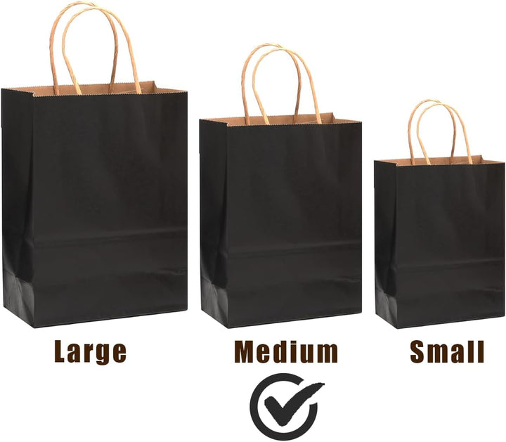 Gcardist 100-Packs schwarzes Geschenk Taschen mit Griffen Bulk 11"x8.3"x4.3" Medium Grösse Kraftpapi