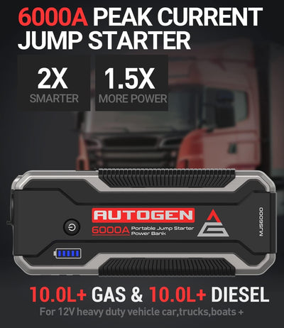 AUTOGEN 6000A Starthilfe Powerbank (10.0L + Benzin & Diesel), 27000mAh Tragbarer Starthilfegerät, 12