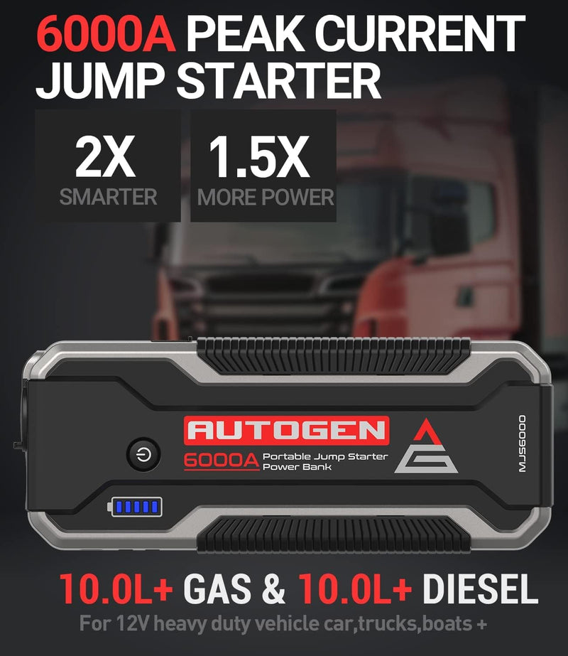 AUTOGEN 6000A Starthilfe Powerbank (10.0L + Benzin & Diesel), 27000mAh Tragbarer Starthilfegerät, 12