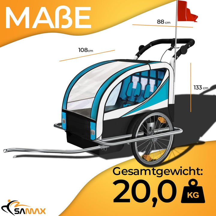 SAMAX Fahrradanhänger Jogger 2in1 360° drehbar Kinderanhänger Kinderfahrradanhänger Transportwagen v
