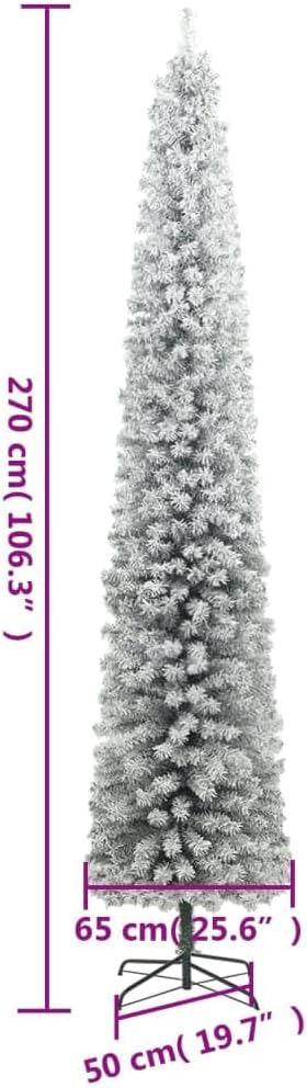 vidaXL Weihnachtsbaum Schlank, Christbaum mit Metallständer, Weihnachtsdekoration mit weissem Kunsts