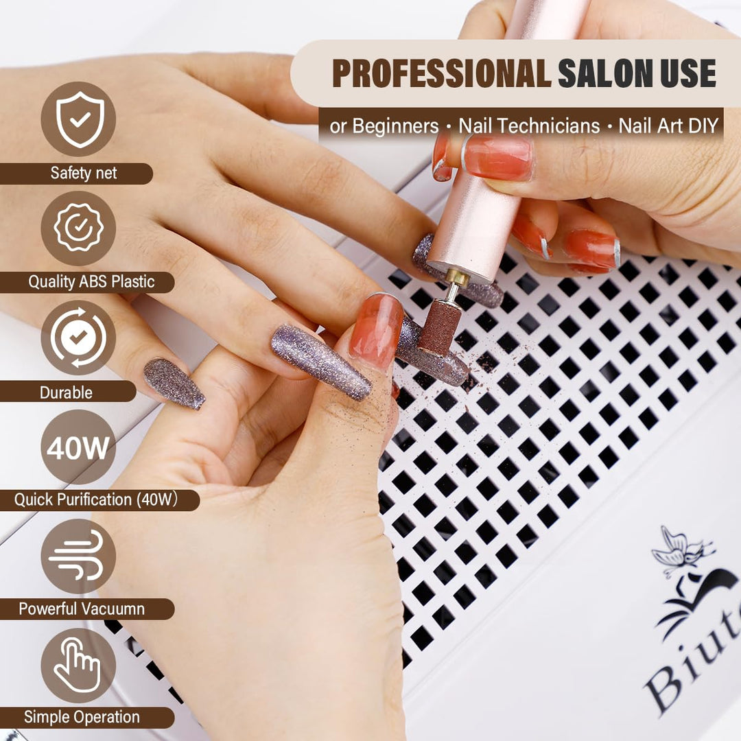 Biutee Nagelstaubsauger Professionell 40W, Leistungsstarke Staubabsaugung für Nägel mit 2 Staubbeute