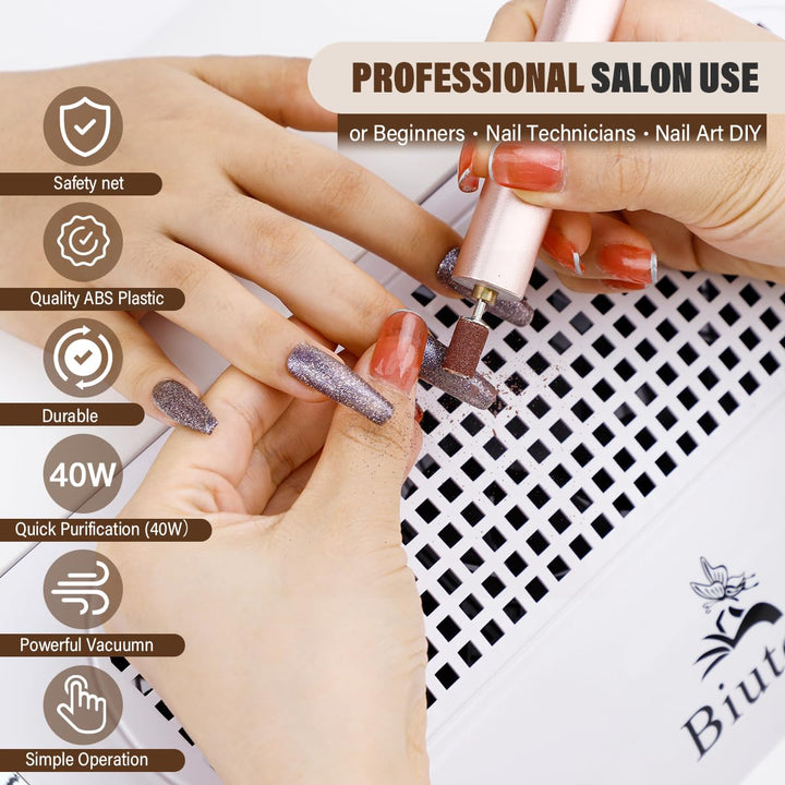 Biutee Nagelstaubsauger Professionell 40W, Leistungsstarke Staubabsaugung für Nägel mit 2 Staubbeute