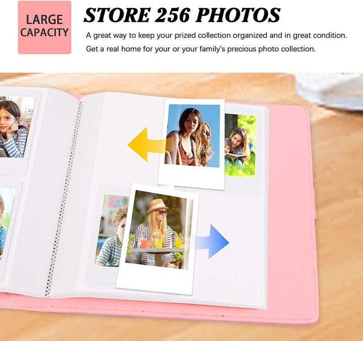 Crefotu Tasche Hülle mit 256 Taschen Fotoalbum für für Fujifilm Instax Mini 12 Sofortbildkamera (Ros