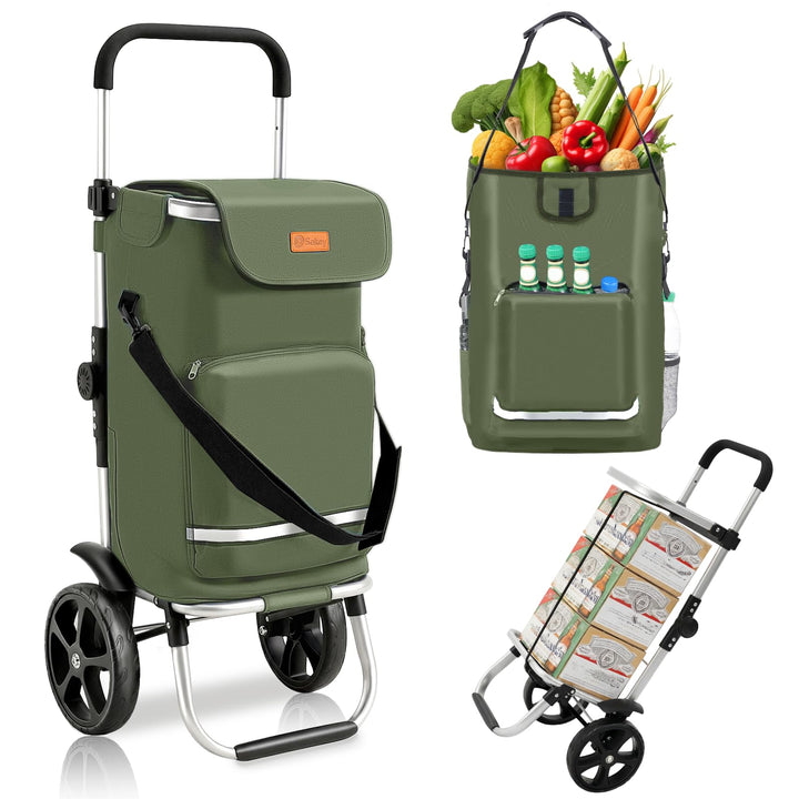 Sekey Einkaufstrolley klappbar 3in1, XXL Einkaufswagen faltbar mit Kühlfach, Trolley mit Schultertas