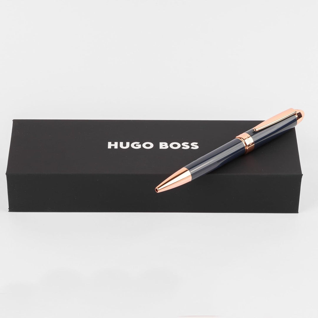 Hugo Boss Kugelschreiber Icon Camel/Chrome aus Messing hergestellt, Farbe: Blau, Abmessungen: 12 x 1