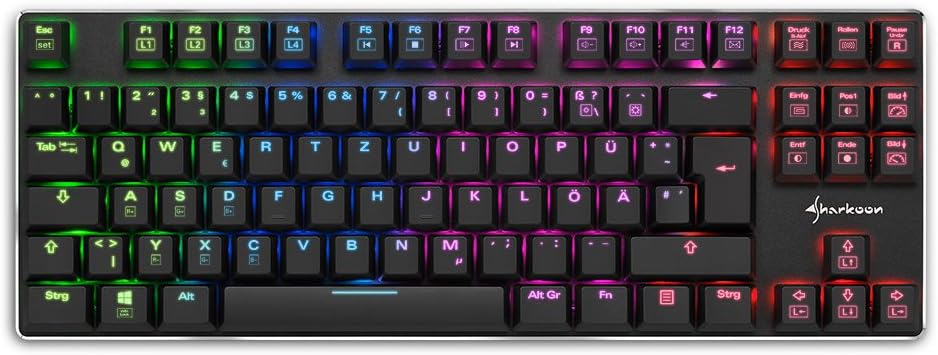 Sharkoon PureWriter RGB TKL Mechanische Low Profile-Tastatur (RGB Beleuchtung, blaue Schalter, flach