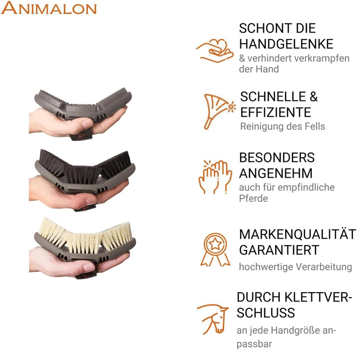 Animalon Basis-Set | Kardätsche, Striegel, Wurzelbürste, Schweif- & Mähnenbürste & Hufbürste | Basis