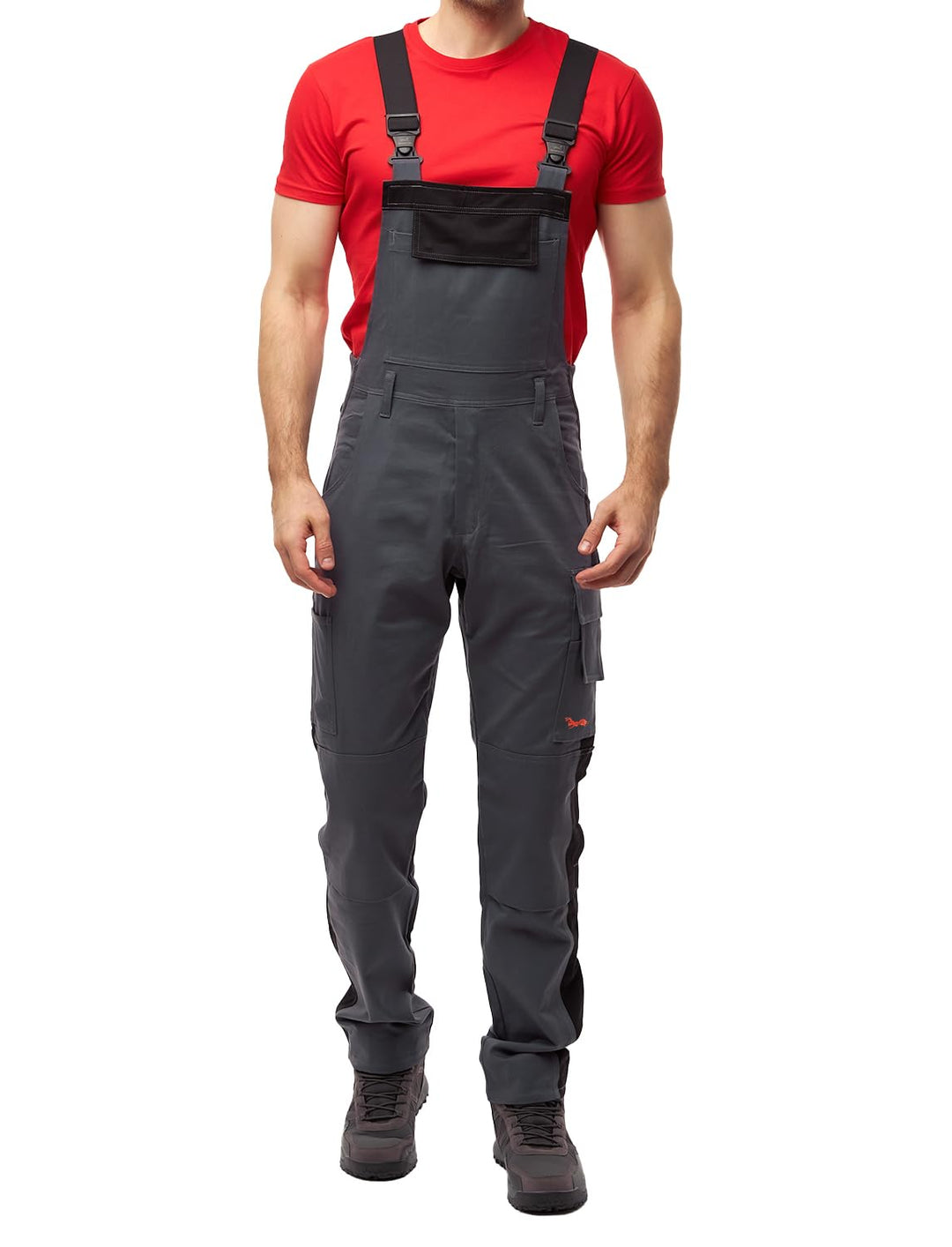 strongAnt Latzhose Herren Stretch Arbeitshose Arbeitslatzhose mit Kniepolstertaschen Schwarz Grau We