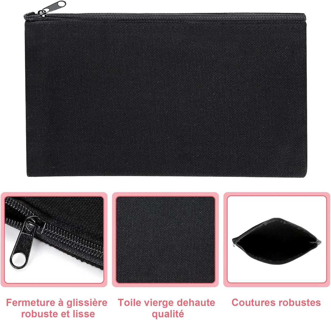 SENENQU 30 Stück DIY Blanko Stoffbeutel Schwarz Mit Reissverschluss, 12 × 21cm Klein Stoffbeutel Zum