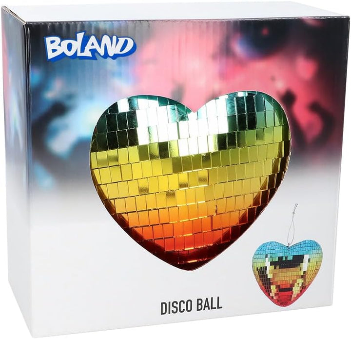 Boland - Glänzende Herz Discokugel, 19 cm, Deko für Disco Fever Mottoparty, Hängedeko für Hochzeit o