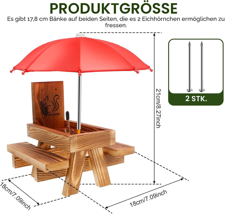 Eichhörnchen Futterhaus Wetterfest mit Regenschirm,Eichhörnchenfutterhaus für draussen Lustiger Pick