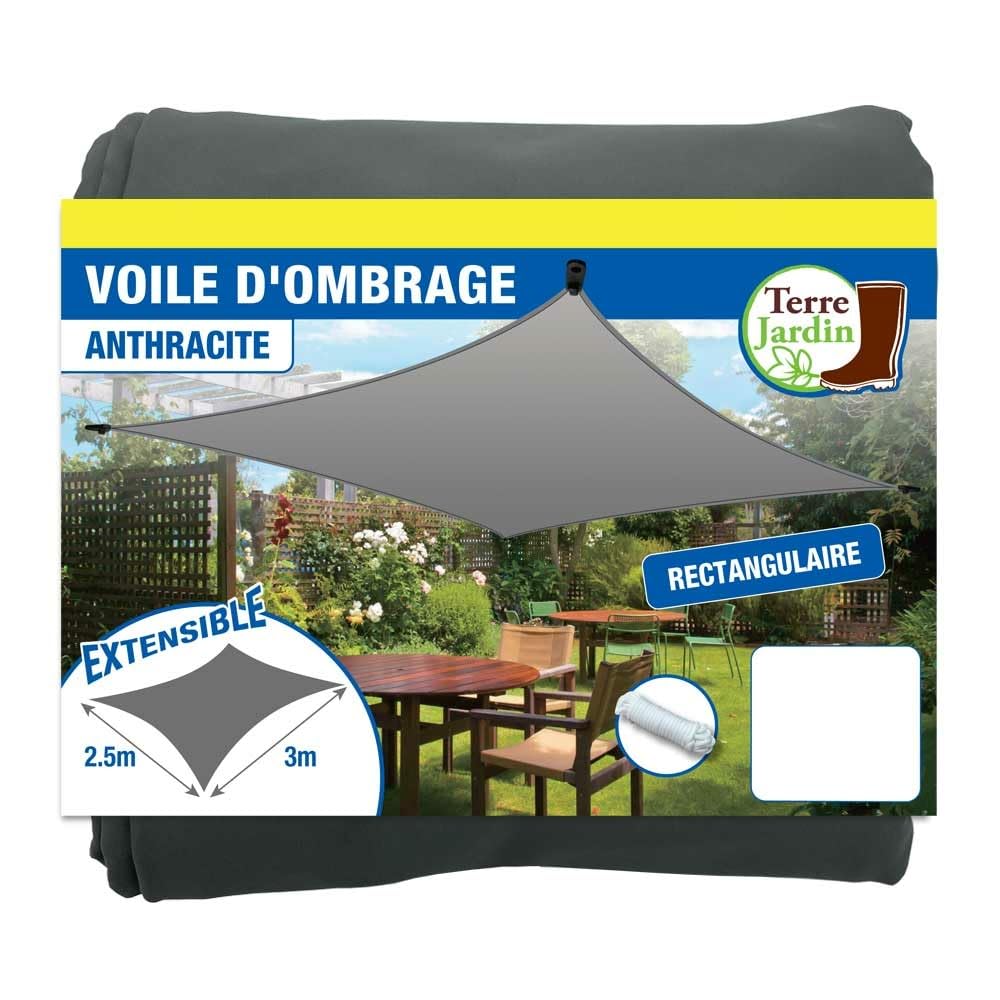 TERRE JARDIN Ausziehbares rechteckiges Sonnensegel, Grau
