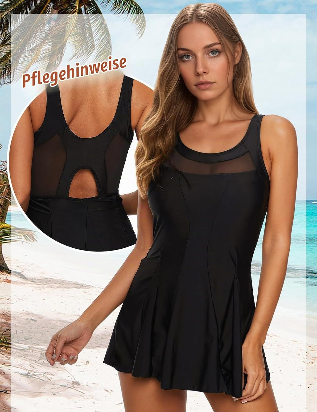 Durio Badekleid Damen Badeanzug Bauchweg Push Up Einteilig Netzstoff Rückenfrei Elegant Bademode mit