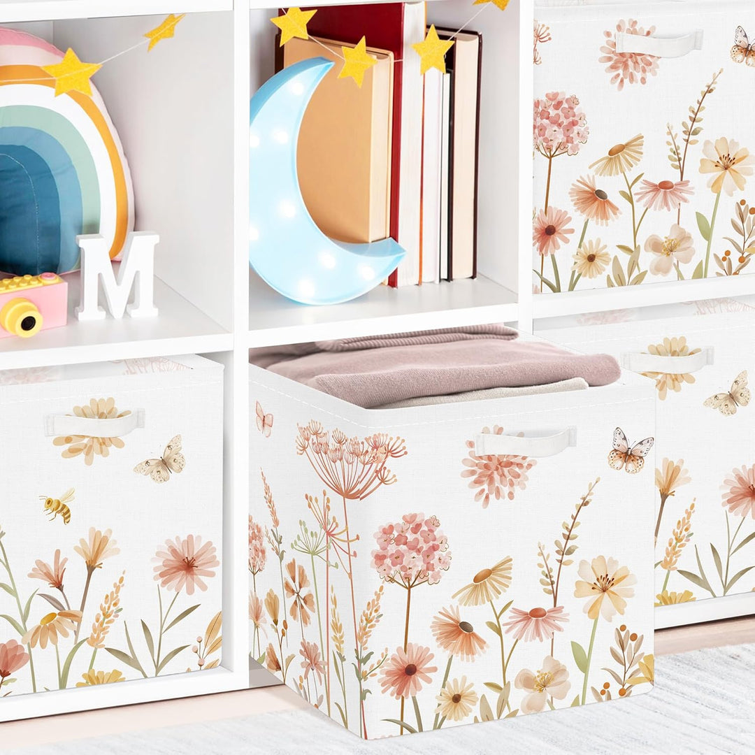 Clastyle 3 Stück Blume Damen Aufbewahrungsbox Stoff für Kallax Faltbar Aufbewahrungskorb Klein Fraue