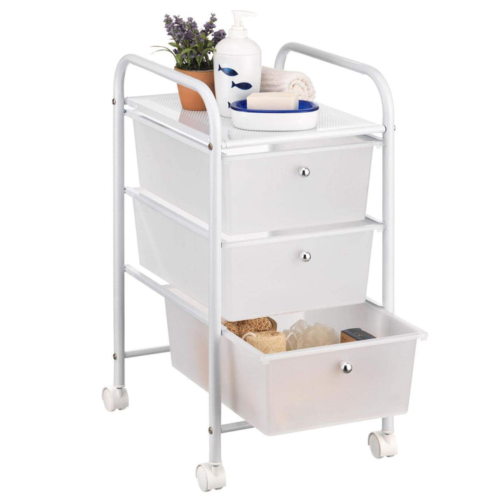 IDIMEX Badregal Rollwagen Rollcontainer GINA, mit 3 transparenten Schubladen und Metallgestell in we