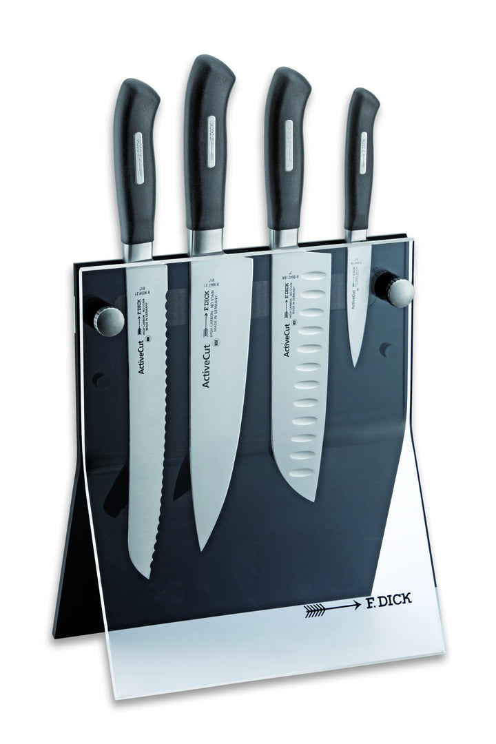 F. DICK Messerblock mit Messer, ActiveCut (Santoku, Kochmesser, Brotmesser, Officemesser, X30Cr13 St