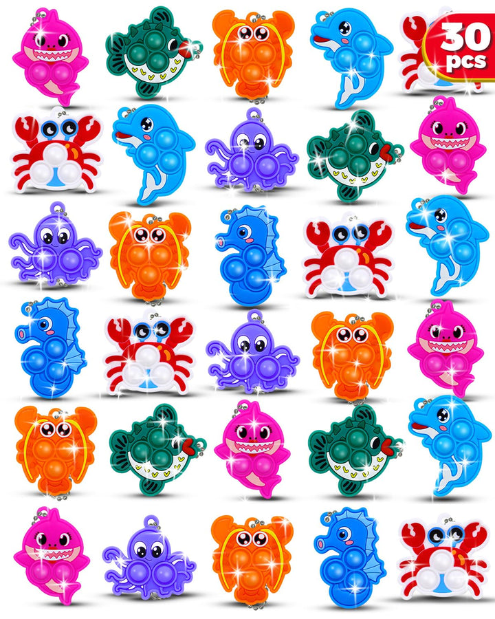 30Stk Silikon Pop Spielzeug Set für Kinder - Tierische Anti-Stress Schlüsselanhänger mit 8 Designs,