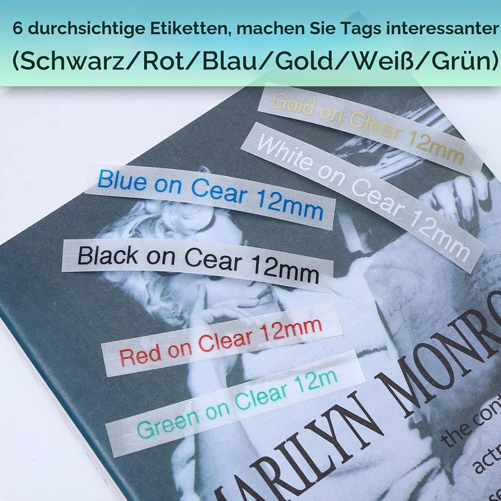 MarkField 6x Kompatibel für Brother P-touch Bänder 12mm TZ TZe-131 Clear Schriftband Laminierte 0.47