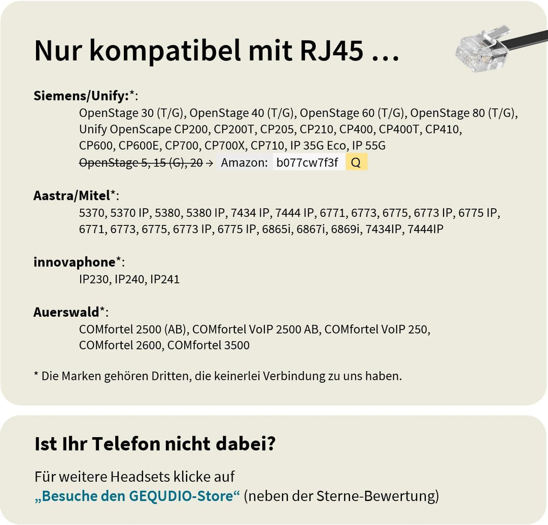GEQUDIO Headset kompatibel mit Unify OpenStage 30 40 80 80 und OpenScape Serie Telefon - inklusive R