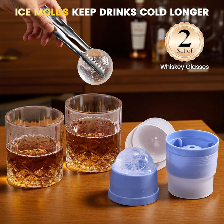Electric Whiskey Smoker Set mit 2 Glasses, 6 Geschmacksrichtungen Holzspäne, 2 Eisball-Formen, Cockt