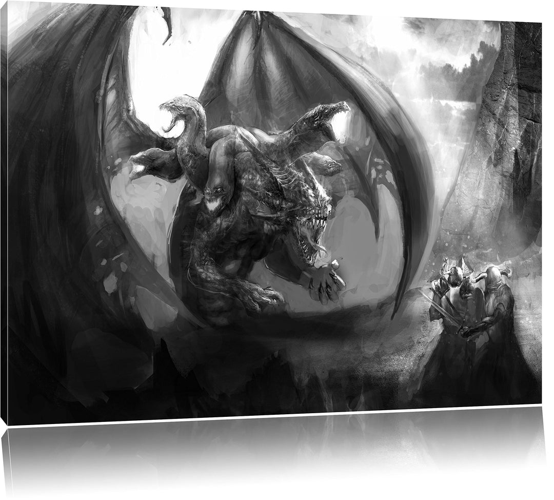 Pixxprint Drachen Schlangen / 100x70cm Leinwandbild bespannt auf Holzrahmen/Wandbild Kunstdruck Deko