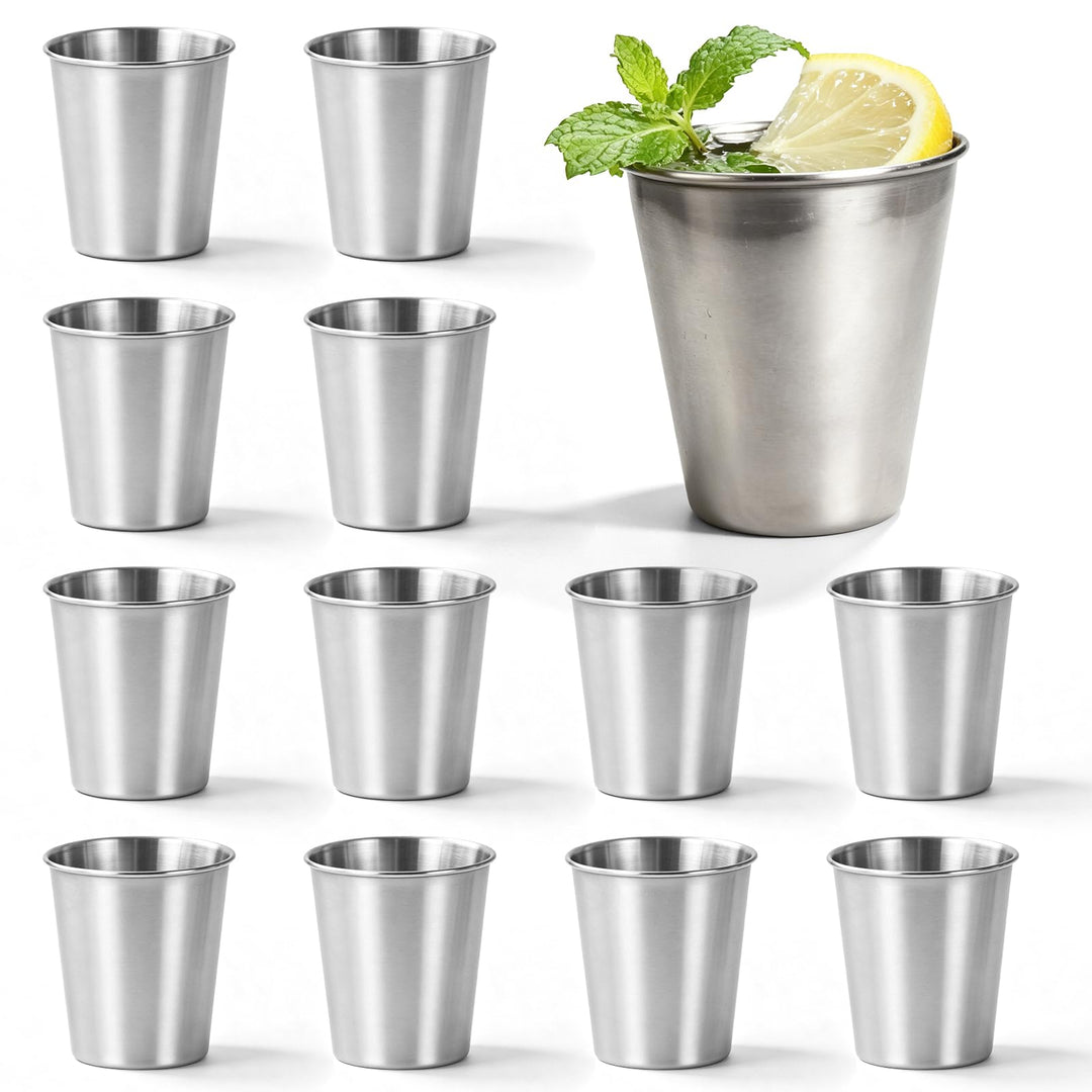 15 Stück Edelstahlbecher, 260ml Edelstahl Becher, Wiederverwendbare Wasser Tassen, Stapelbare Metall