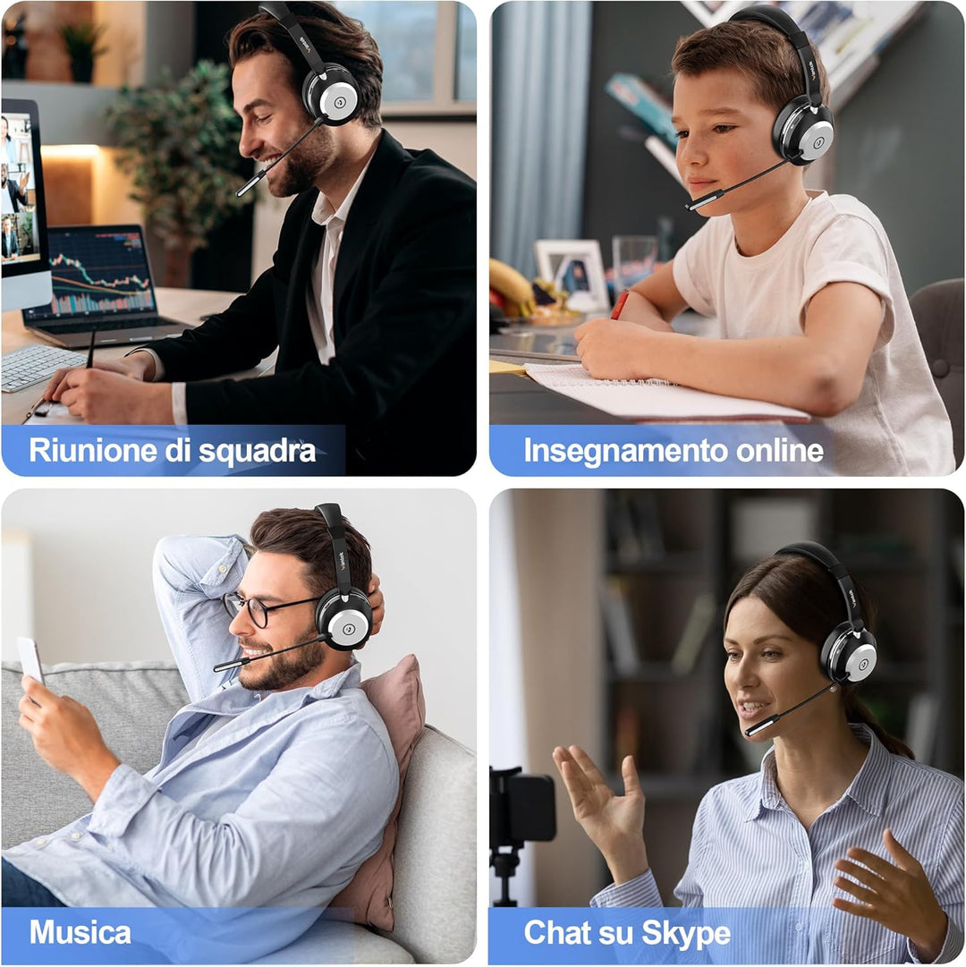 Wantek Kabelloses Headset, Bluetooth Kopfhörer mit Mikrofon Rauschunterdrückung & USB-Dongle, Kabell