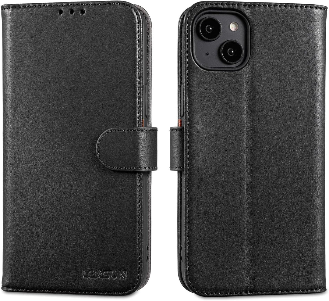 LENSUN Echtleder Hülle für iPhone 14 Plus, Handyhülle [Echtes Leder][Magnetverschluss][RFID Blocker]