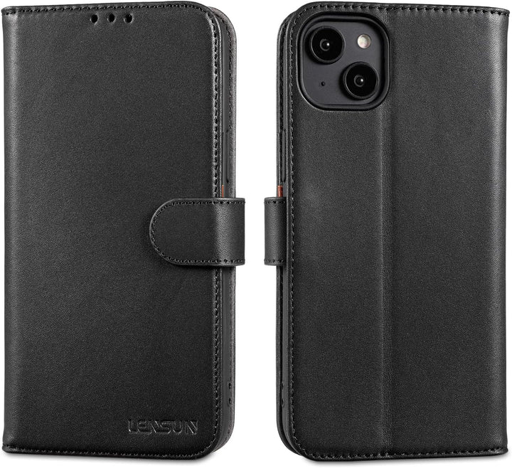 LENSUN Echtleder Hülle für iPhone 14 Plus, Handyhülle [Echtes Leder][Magnetverschluss][RFID Blocker]