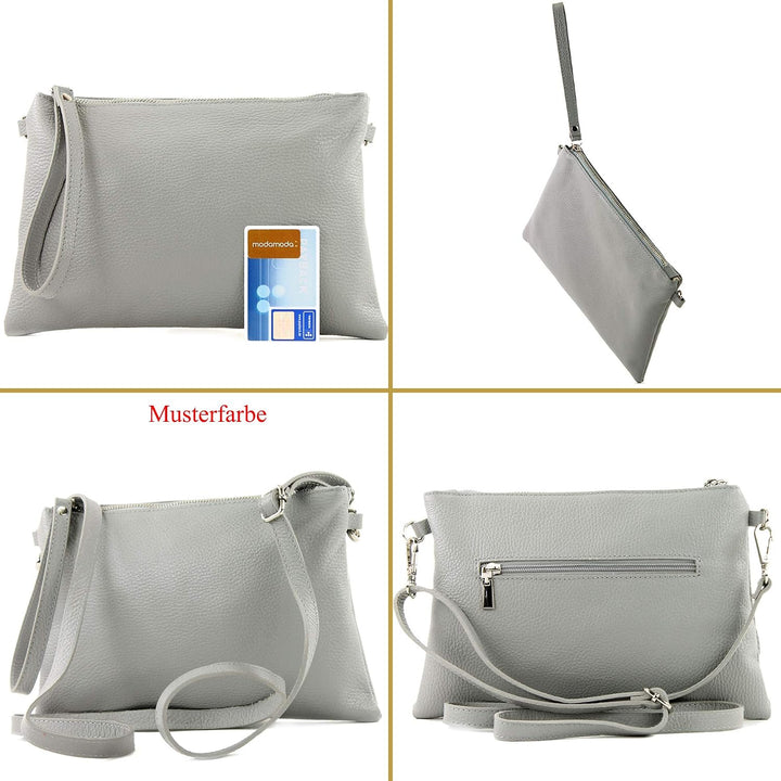 modamoda de - T186 - ital. Clutch Umhängetasche Leder Medium Rosabeige Dunkel, Rosabeige Dunkel
