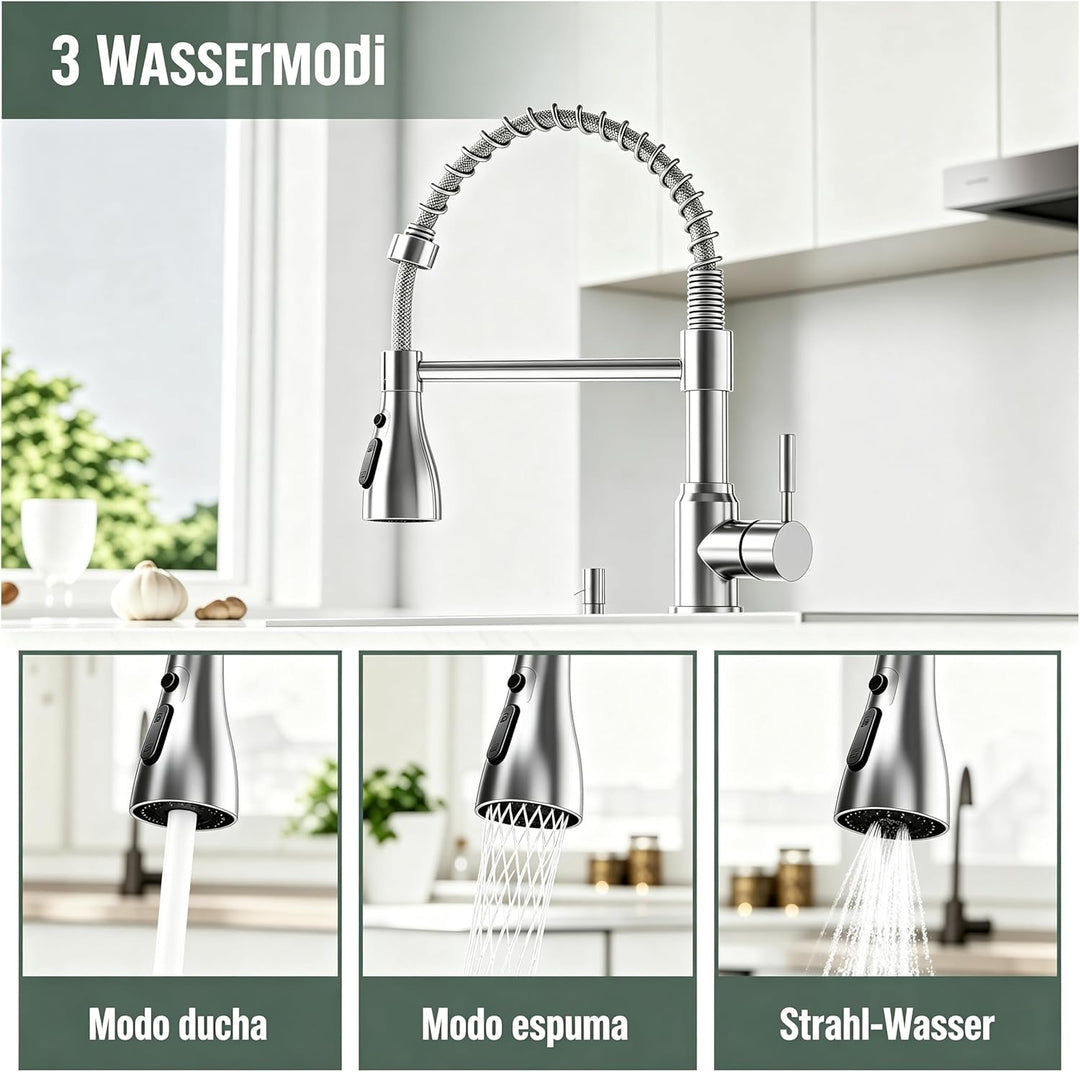Einhebel-Küchenarmatur aus Edelstahl (Grohe-Style), Hochglanz-Chrom-Oberfläche (Silber) – inkl. Mont