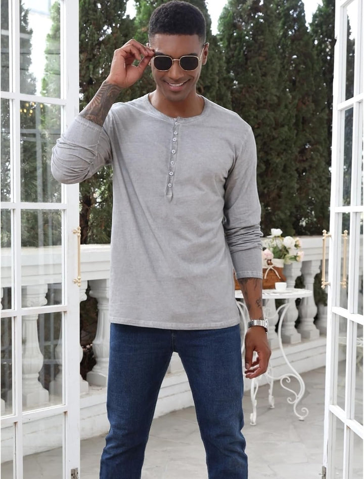 Henley Shirt Herren Langarm Langarmshirt Herren Longsleeve T Shirt Vintage Tshirt Baumwolle Männer M