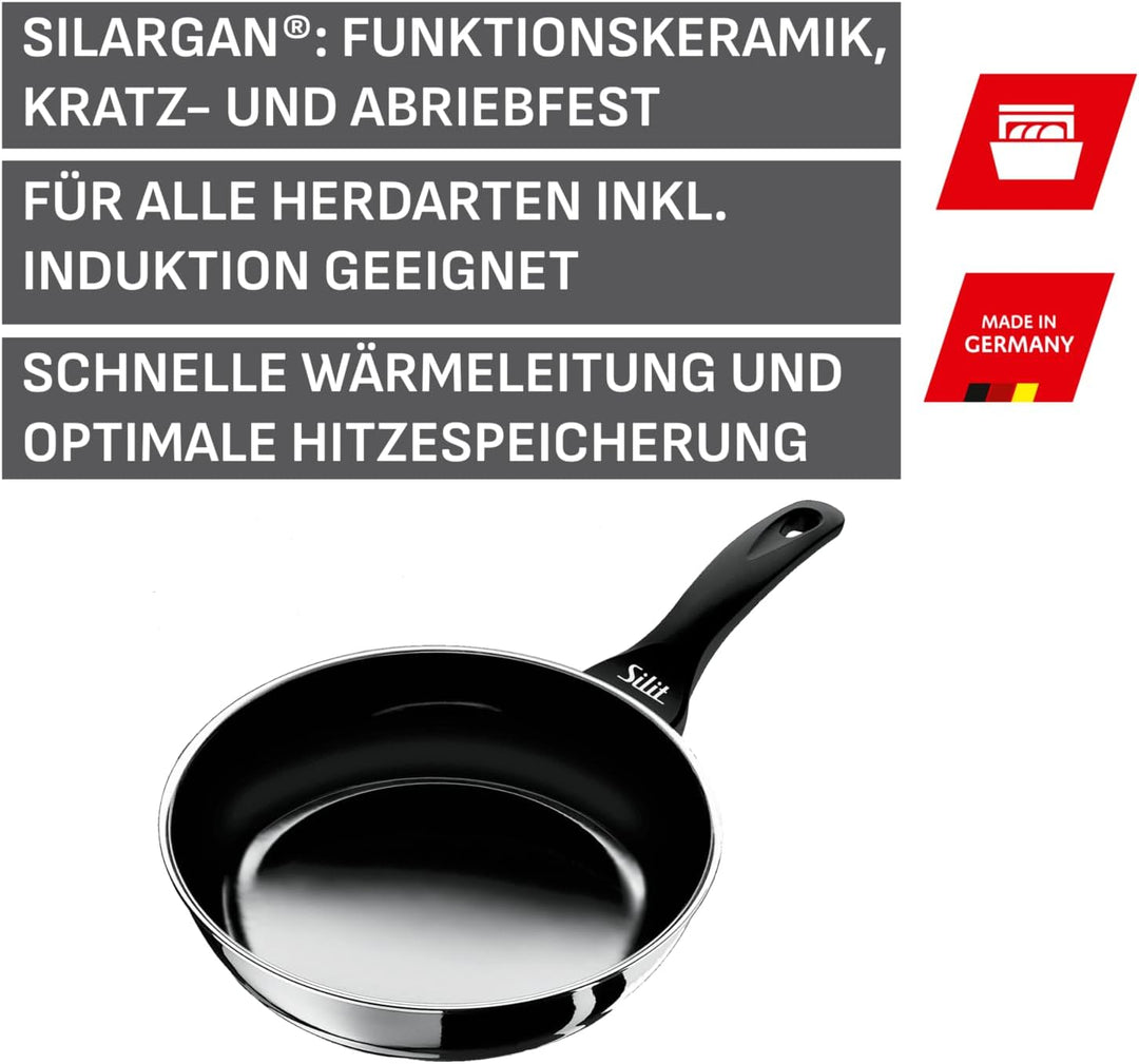 Silit Professional Bratpfanne 28 cm hoch, mit Gegengriff, Silargan Funktionskeramik, Induktion, schw
