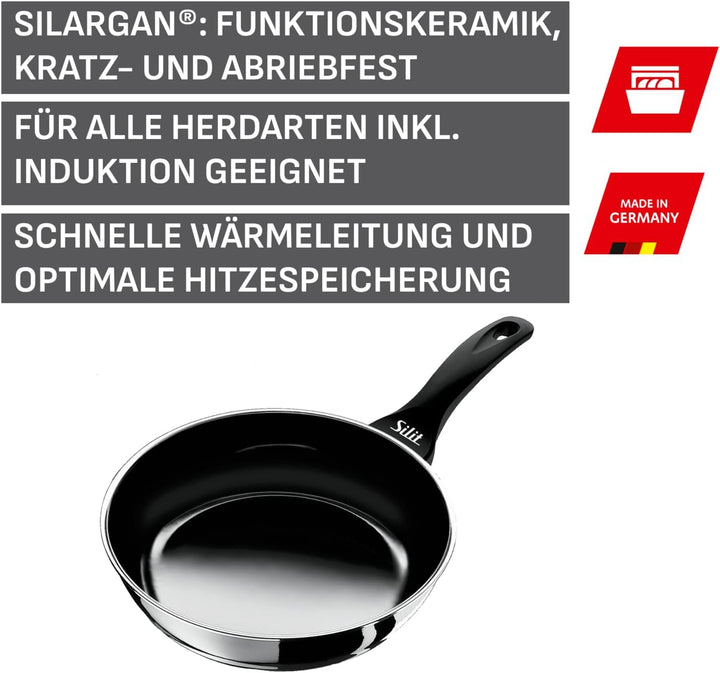 Silit Professional Bratpfanne 28 cm hoch, mit Gegengriff, Silargan Funktionskeramik, Induktion, schw